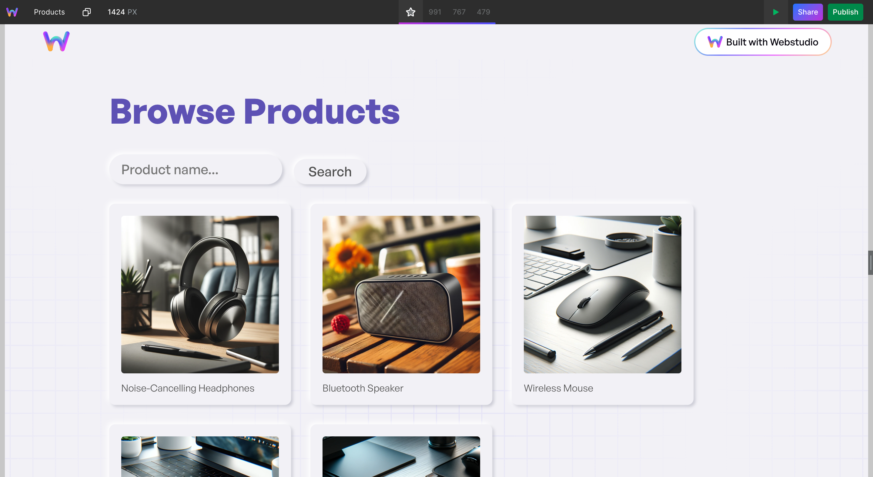 Grid of Airtable products in Webstudio
