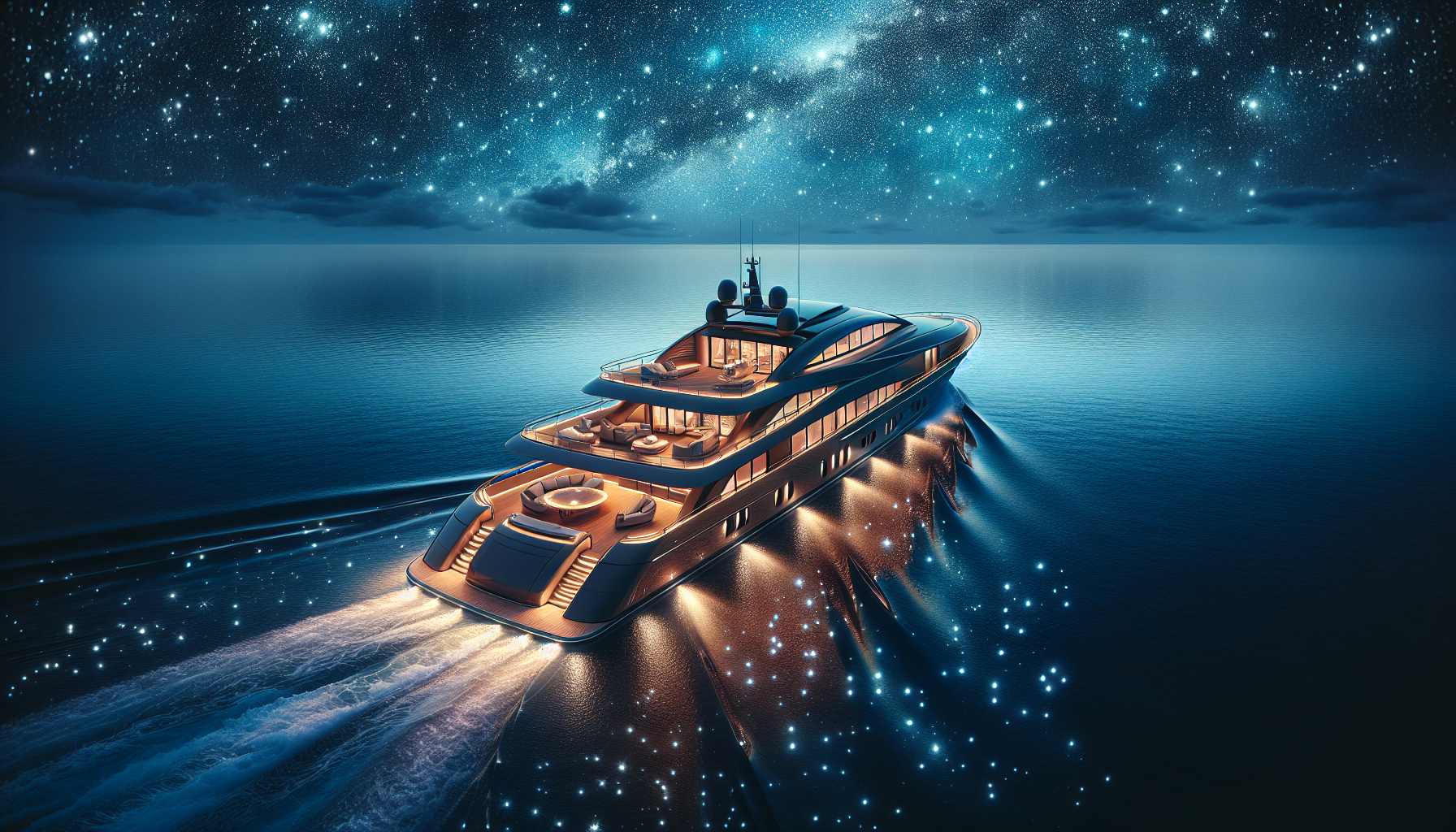 How Much to Charter a Yacht for Your Dream Vacation 5 Illustration of a yacht sailing under a starry night sky