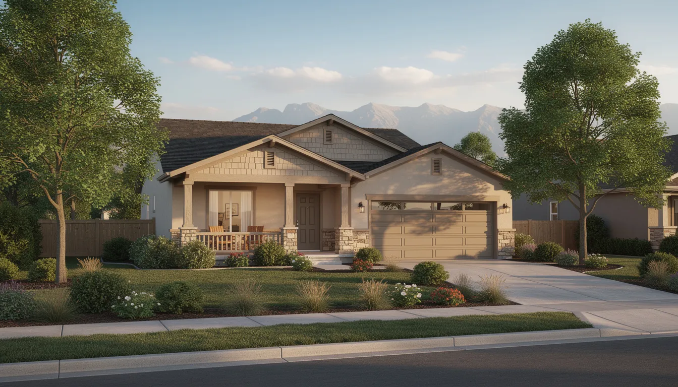 The image depicts a charming suburban home in Utah, surrounded by mature trees and well-maintained landscaping. This inviting setting highlights the importance of regular sewer line maintenance to ensure a healthy plumbing system and avoid costly repairs.