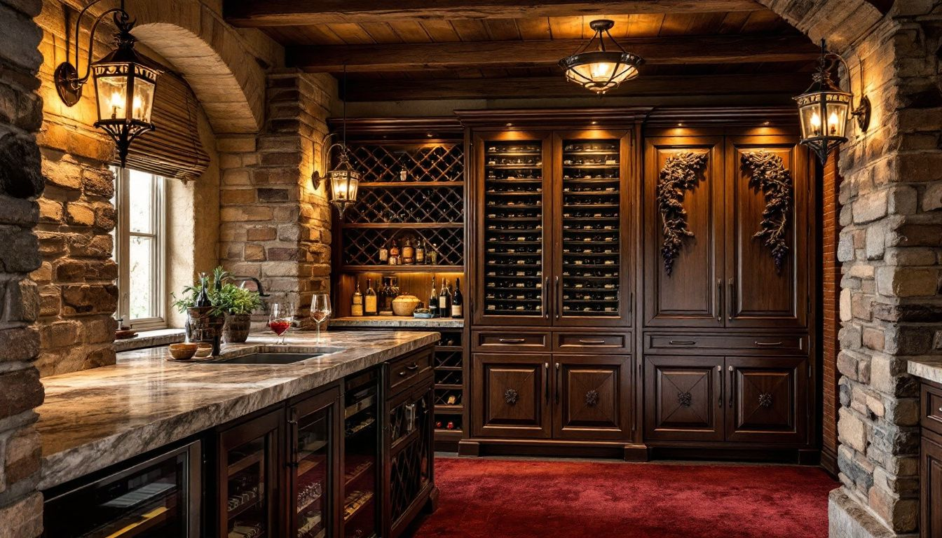 Custom wine cabinets and refrigeration units for wine storage.