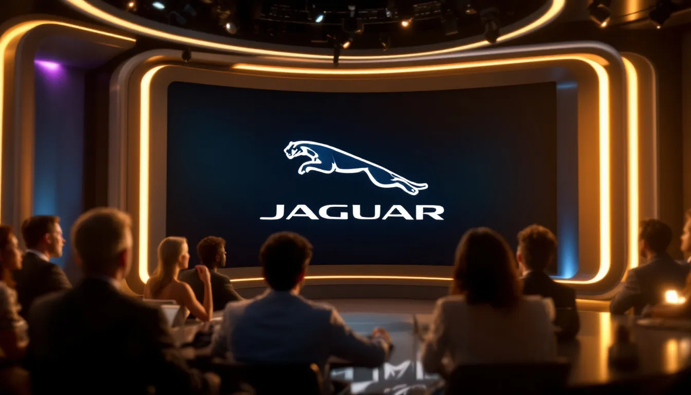 Media coverage highlighting reactions to Jaguar's new logo, including the logo of Jaguar car.