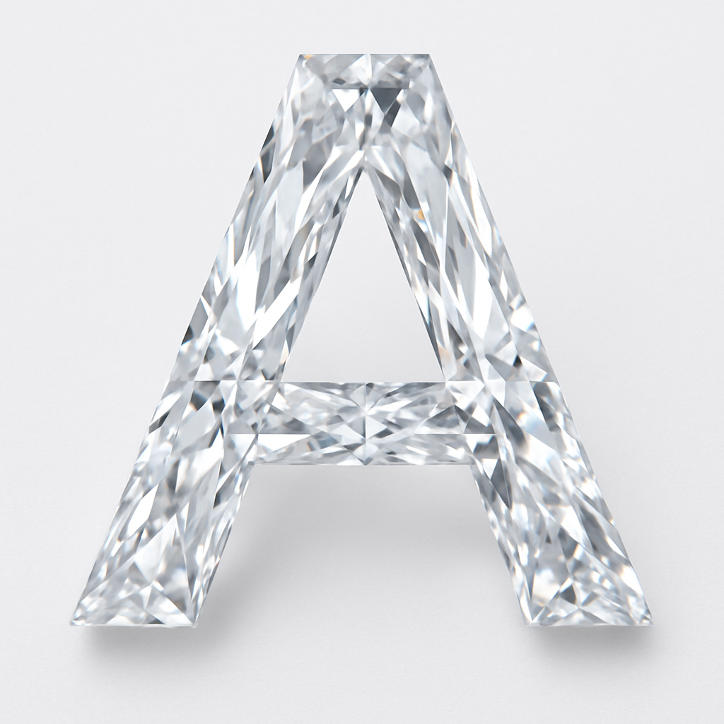 Deimantinė raidė – raidės formos deimanto makro nuotrauka ant balto fono