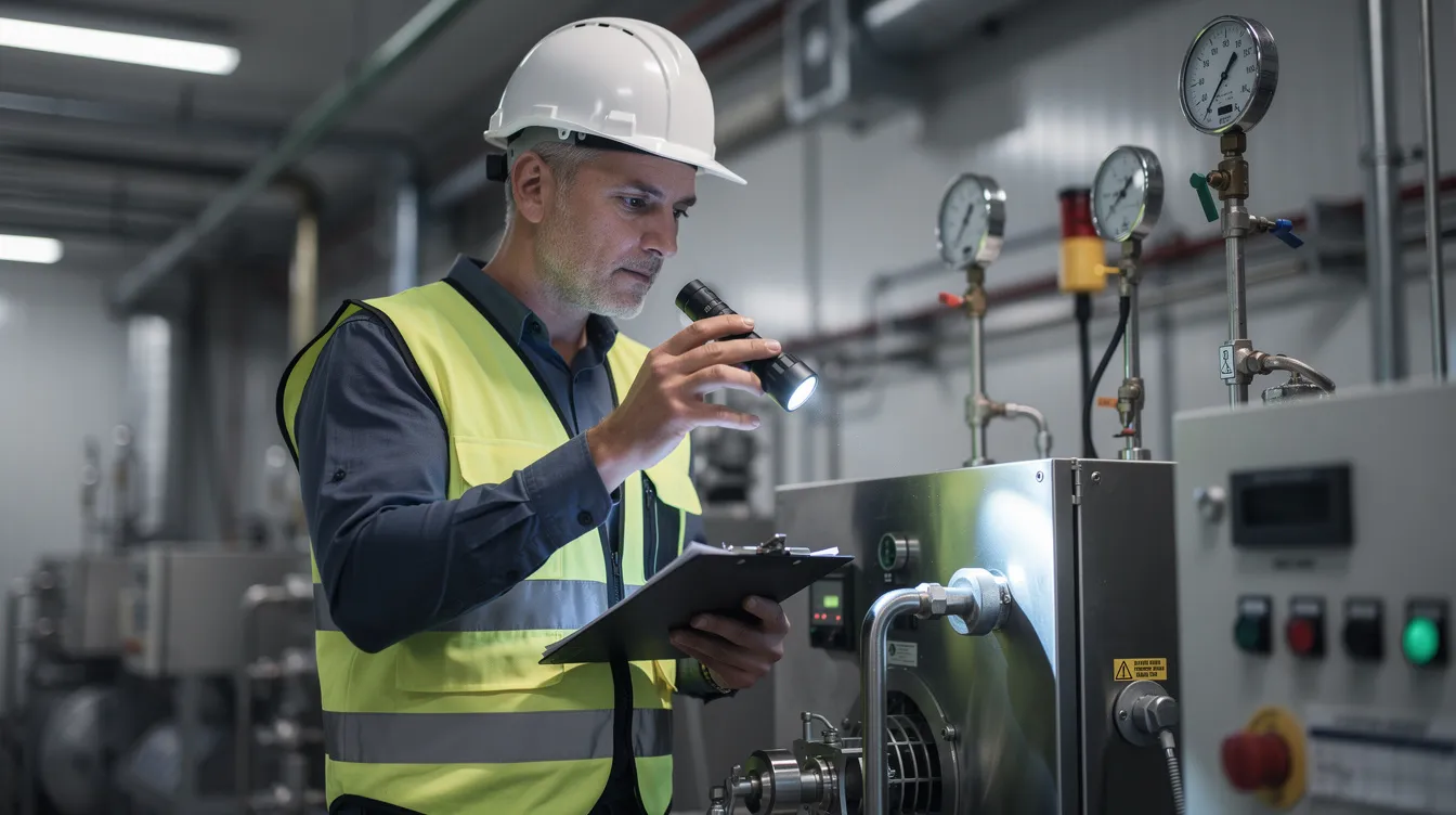 Level I Inspection: The image depicts a DOT inspector conducting a thorough Level 1 inspection on a commercial motor vehicle, checking both the vehicle components and the driver's credentials, including the medical certificate and record of duty status. The inspector is focused on ensuring compliance with safety regulations, examining critical violations, and verifying cargo securement as part of the roadside inspections.