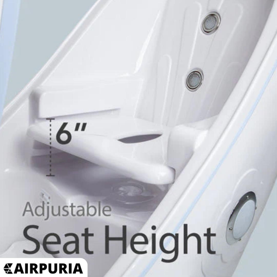 Image showing up to 6" Adjustable Seat height for your spa capsule.