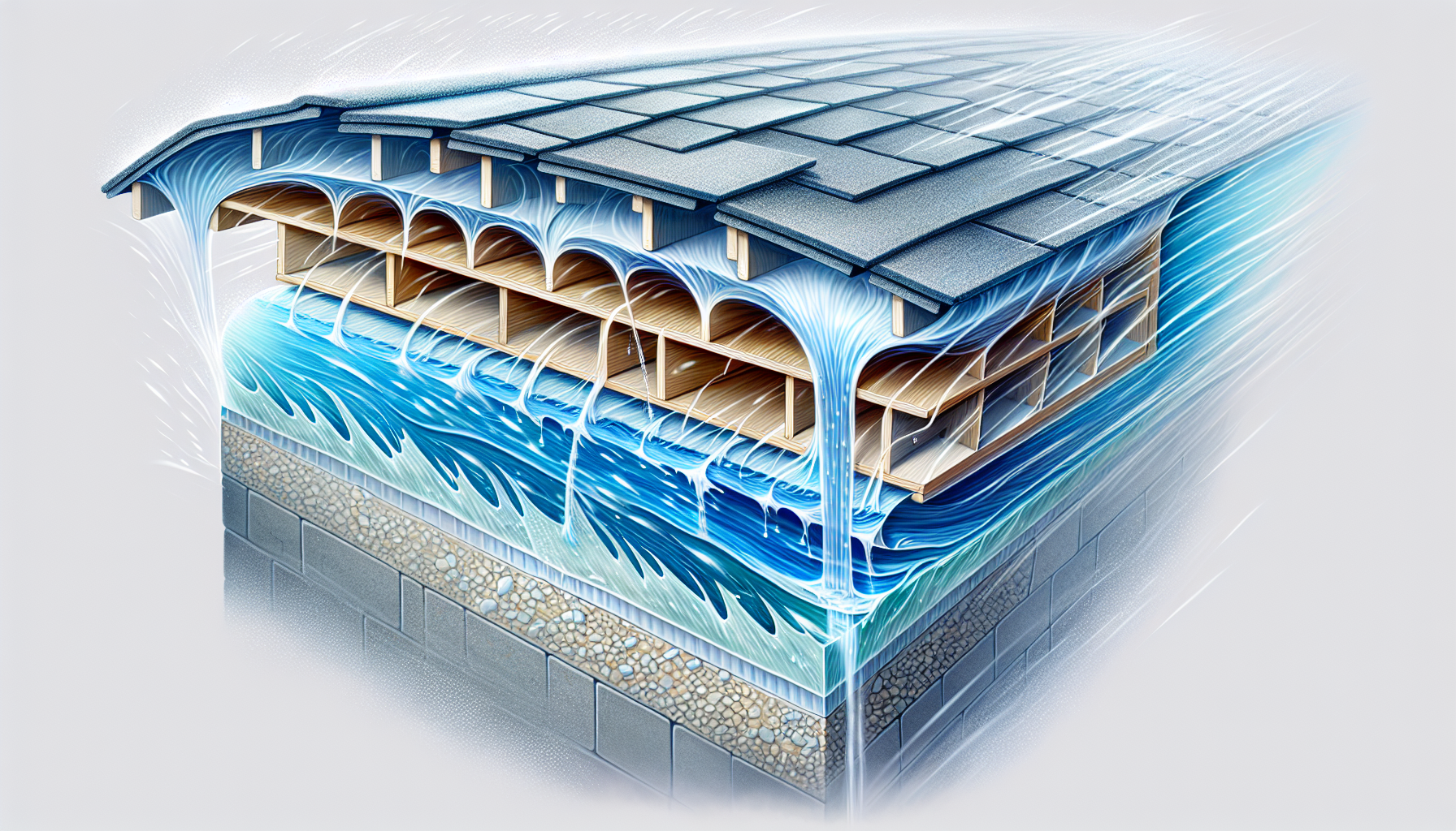 Illustration of roof protection from wind-driven rain