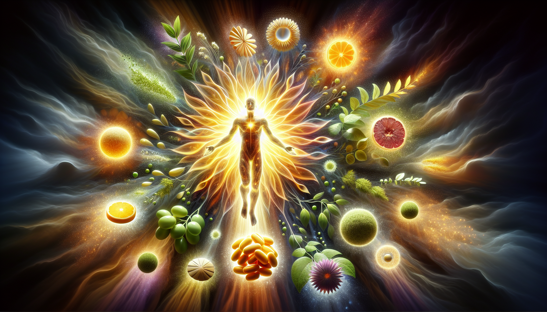 Artistic representation of energy-boosting supplements