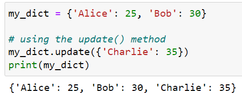Updating the dictionary using the update() method