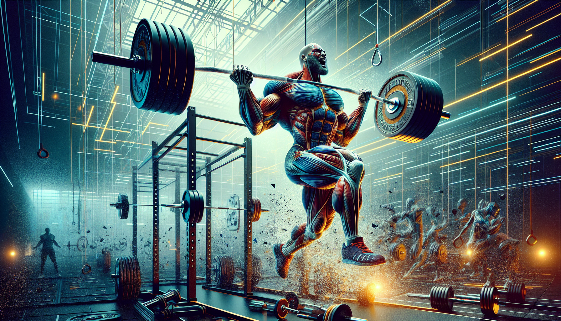 Ilustración de un levantador de pesas realizando entrenamiento de resistencia para el crecimiento muscular