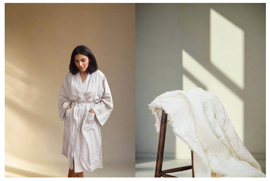 snuggling, linen throw and robes