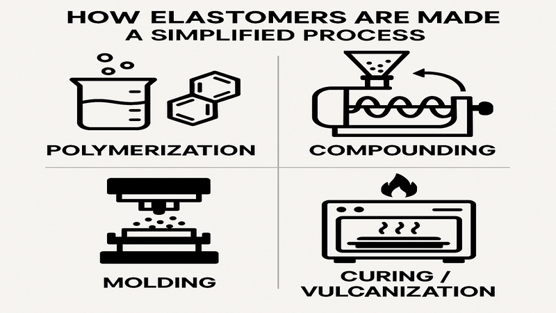 A step-by-step manufacturing process for making elastomers.