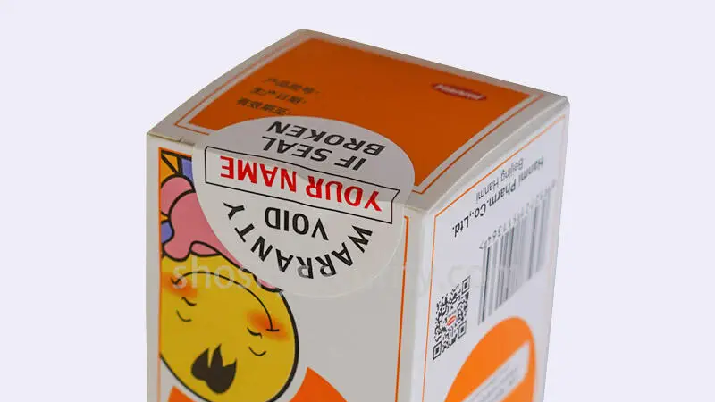 Example of co-extruded destructible label on a kid's syrup medication