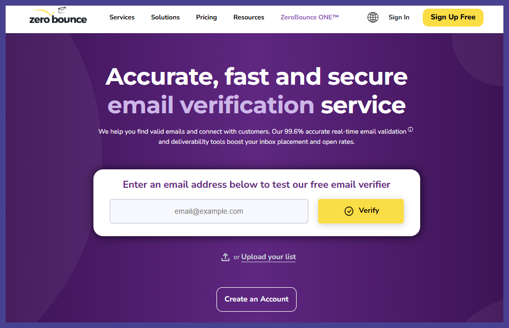 ZeroBounce email verification service.