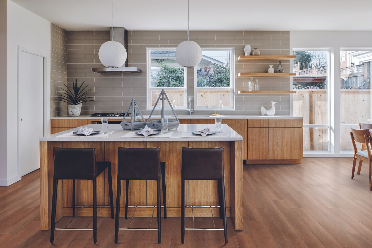 Modern kitchen with luxury vinyl flooring
