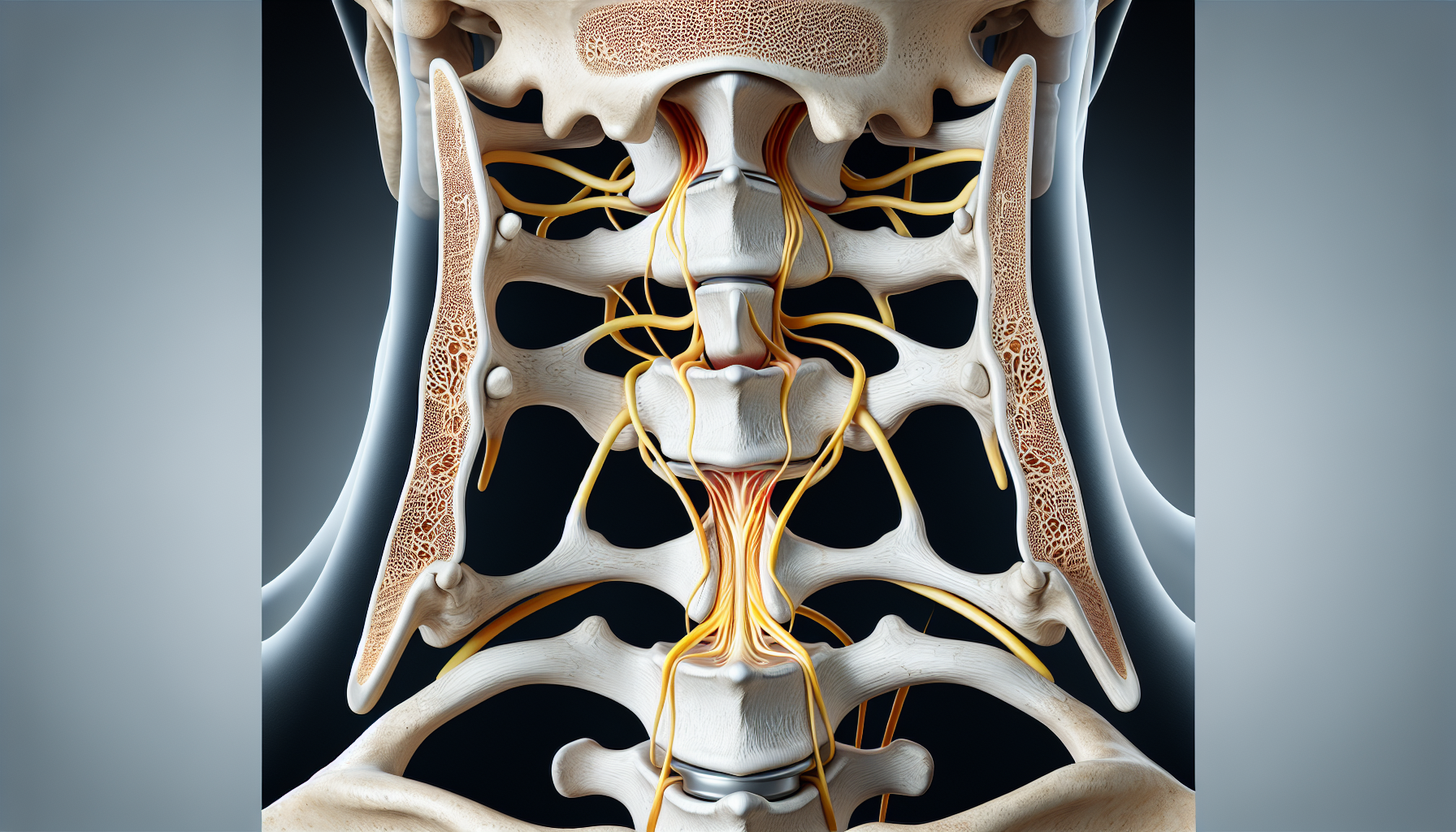 Illustration of cervical spine with bone spurs