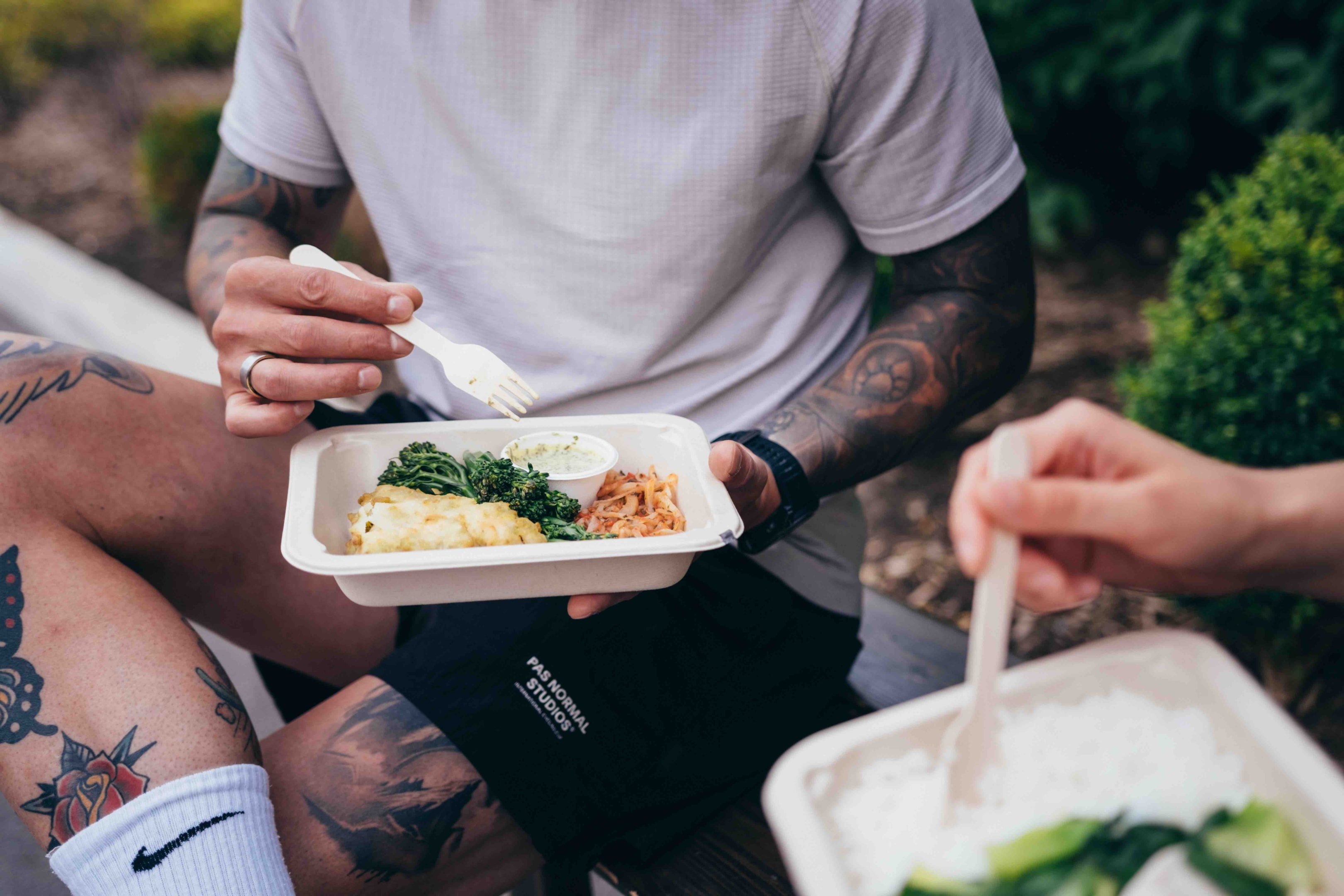 An image of a portion-controlled organic meal from Athlete's Kitchen, promoting mindful eating practices.