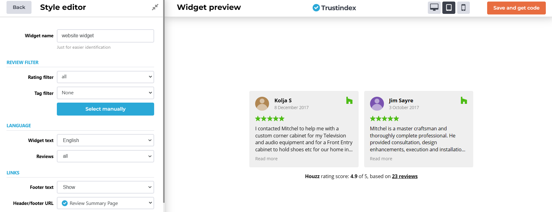 houzz review widget