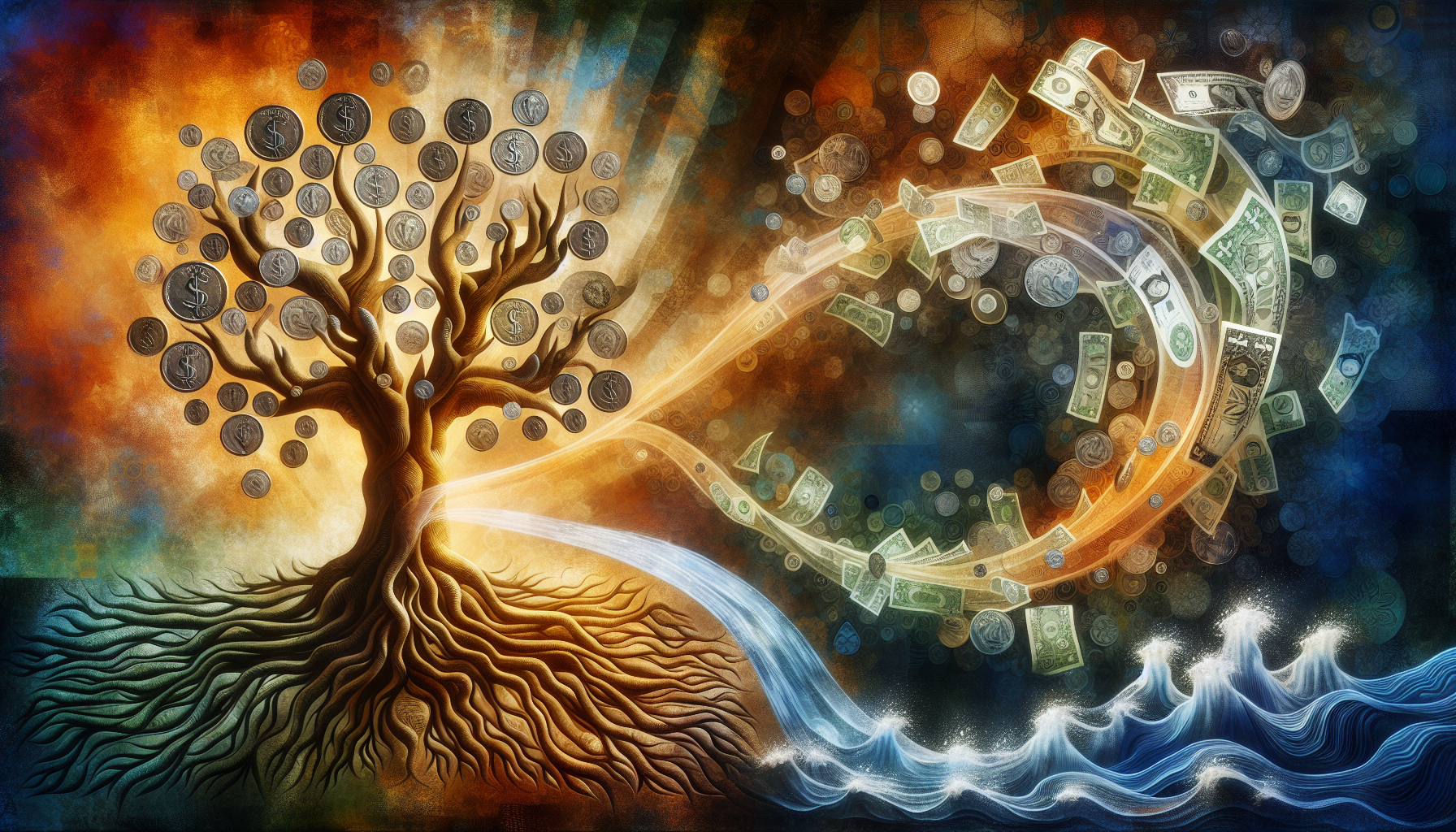 Abstract illustration of finance and faith intertwined