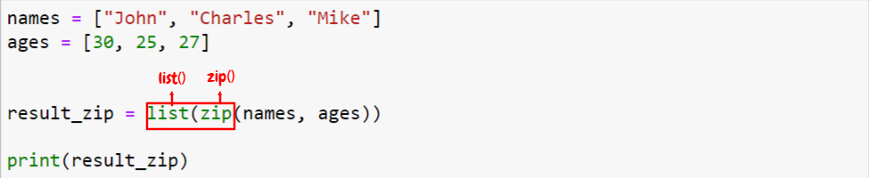Creating an iterator of tuples and returning it a list using zip() and list()
