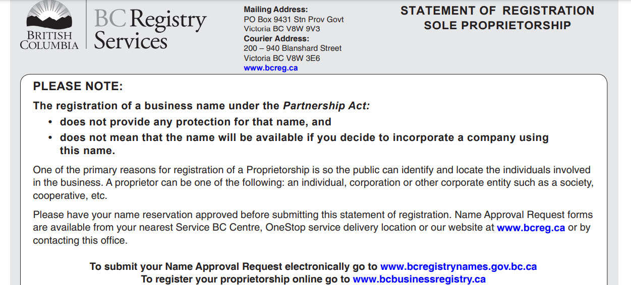 Registering a Sole Proprietorship