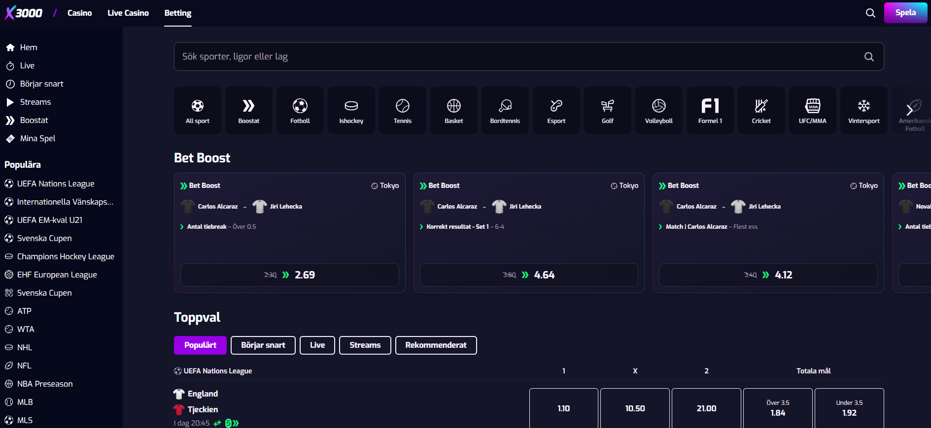 X3000 betting – omkring 30 sporter
