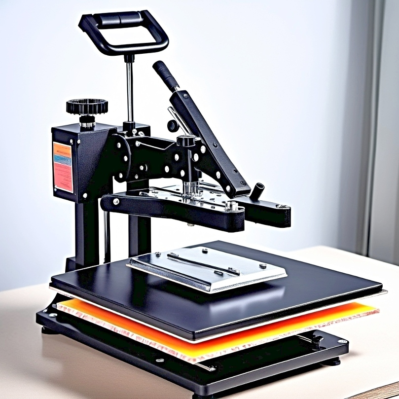 An image of heat press on a brown table
