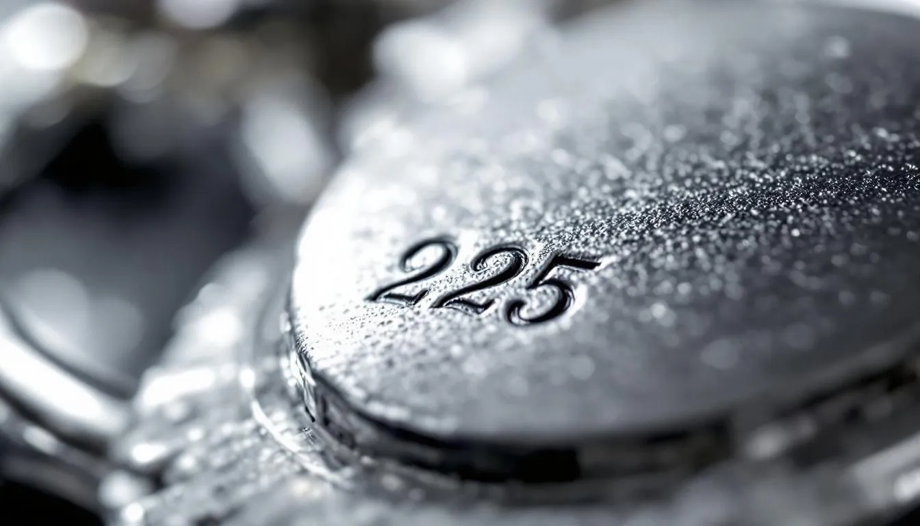 A close-up detail of a 925 sterling silver hallmark stamp on a jewelry piece, showcasing the craftsmanship and authenticity of the silver jewellery. This hallmark signifies the quality of the sterling silver used in matching jewellery sets, ideal for anyone seeking elegant pieces like necklaces and earrings.