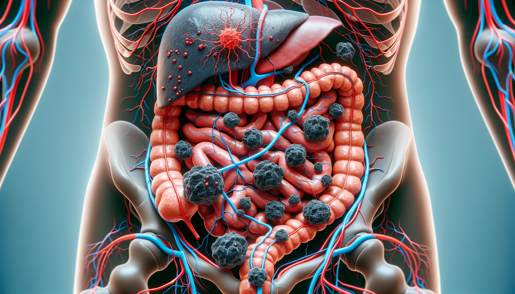 Illustration of cancer cells spreading through the bloodstream