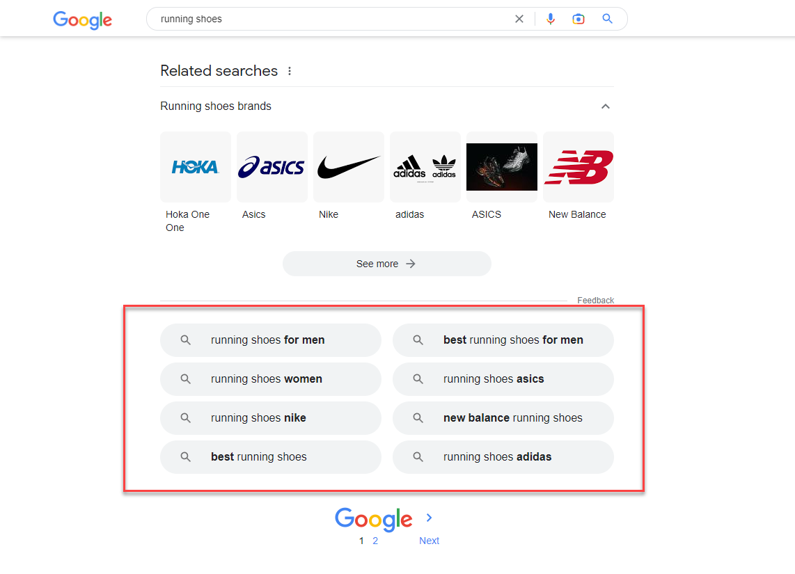 Google related search section for more long tail keyword ideas