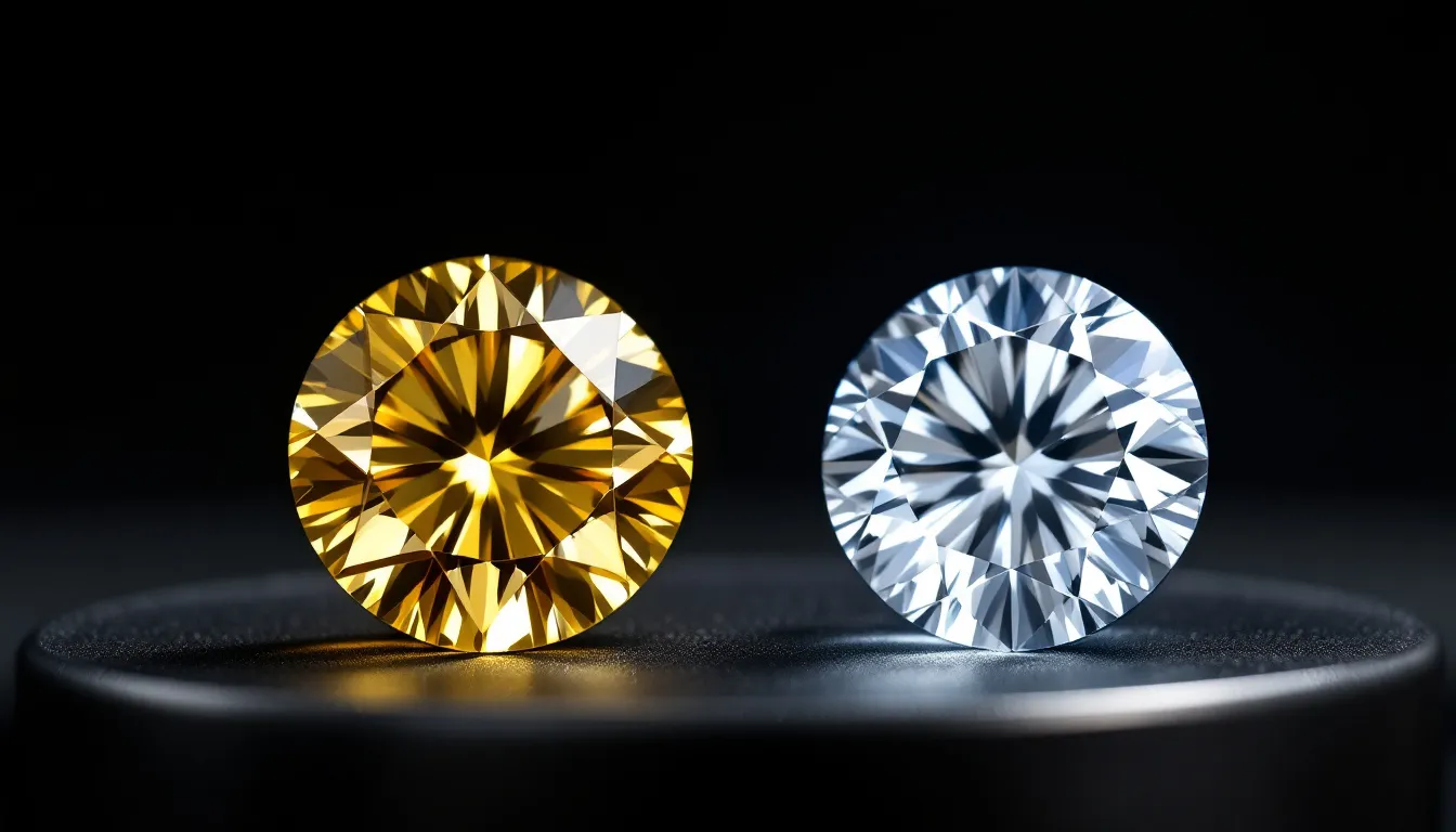 A comparison of lab grown diamonds and natural diamonds displayed side by side.