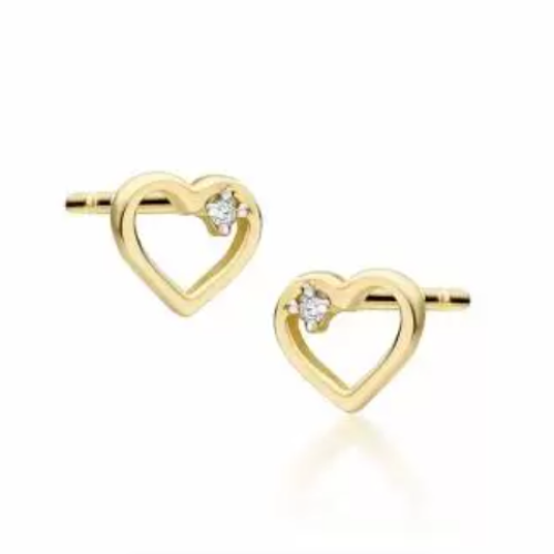 Auksiniai vaikiški auskarai širdelės formos su deimantais – fashiongold.lt