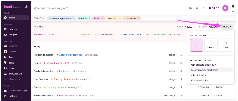 time tracking tools - toggl