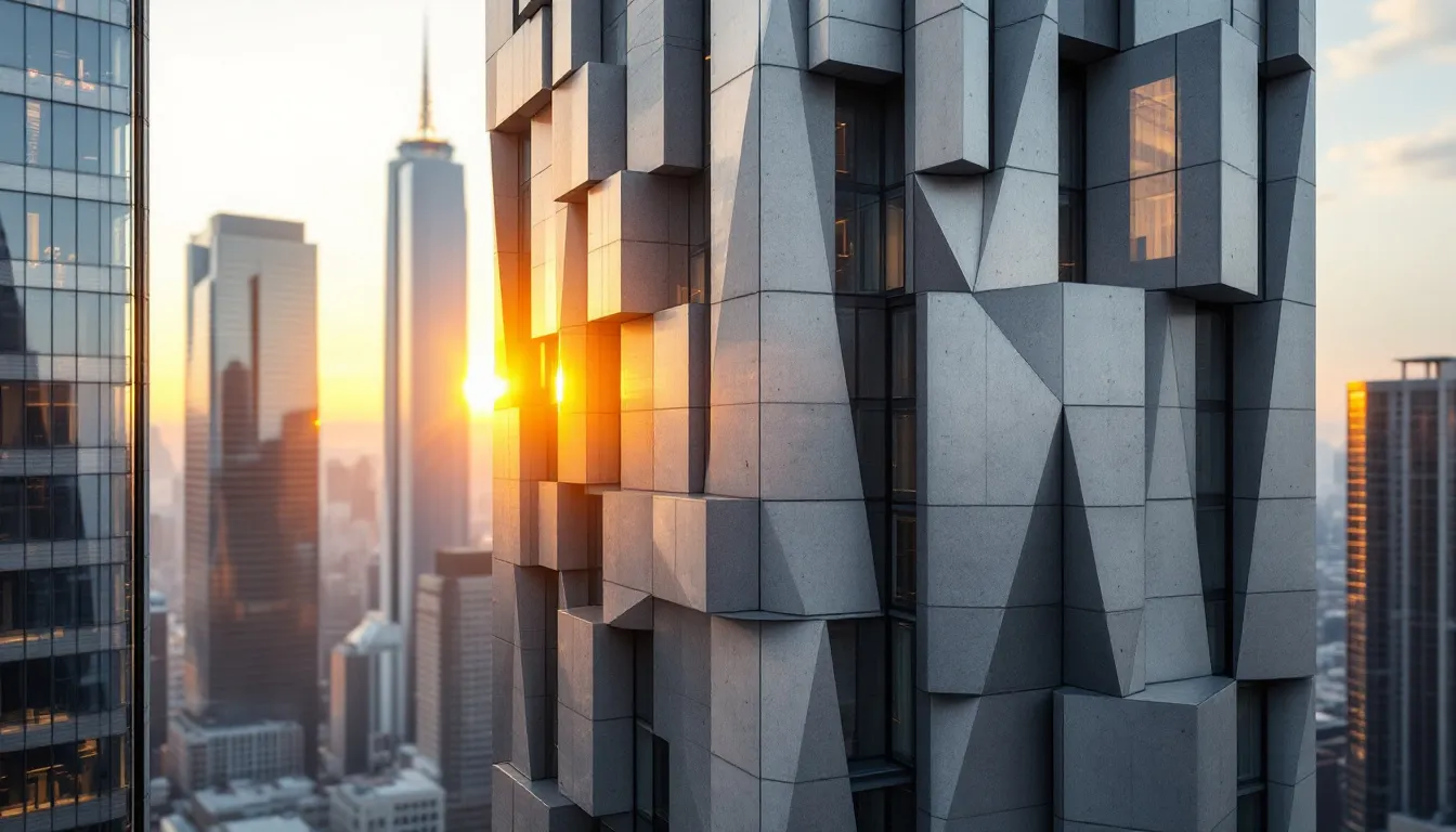 A modern building showcasing concrete cladding.