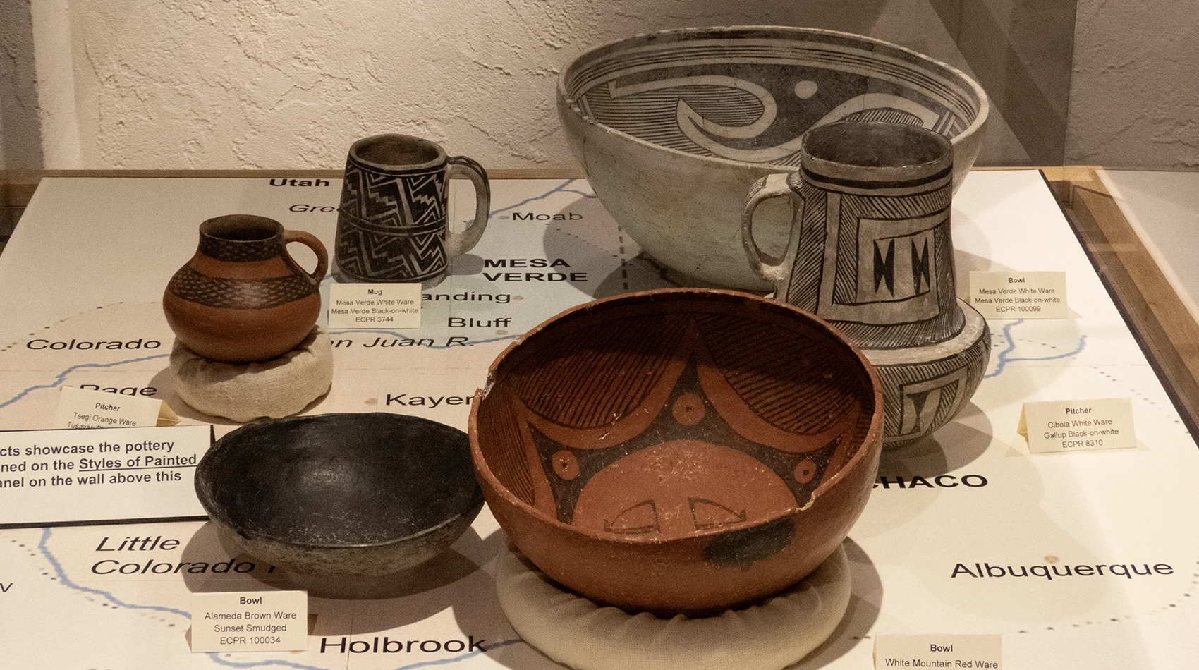 Pottery from across the centuries and from many locations around the Four Corners. Photo by Cheryl Fallstead.