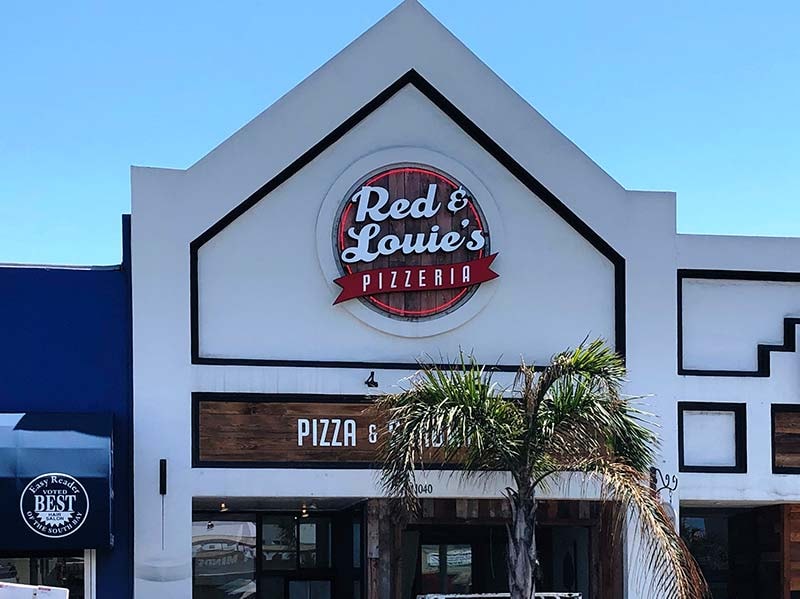 Channel Letter Sign for Red & Louie's Pizzeria in Hermosa Beach, California.