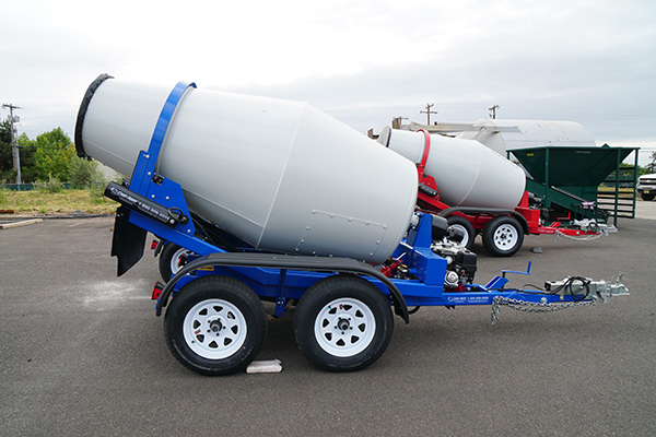 Transporting towable concrete mixer
