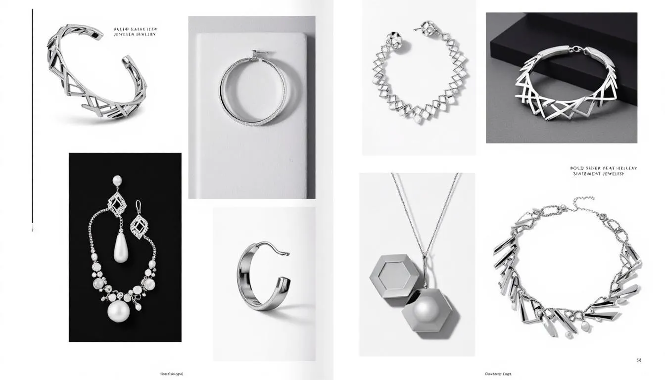 A collection of bold silver statement pieces showcasing unique designs.