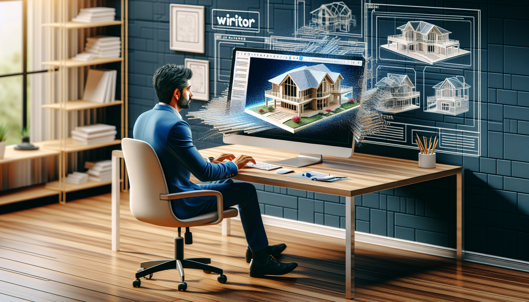 Illustration of a person using Writor to create real estate descriptions