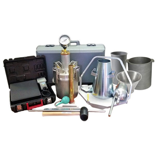 Various construction testing equipment including concrete air meters and soil analysis tools from Myers Test Equipment