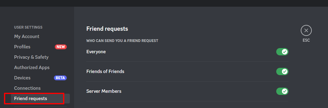 Discord security and privacy settings