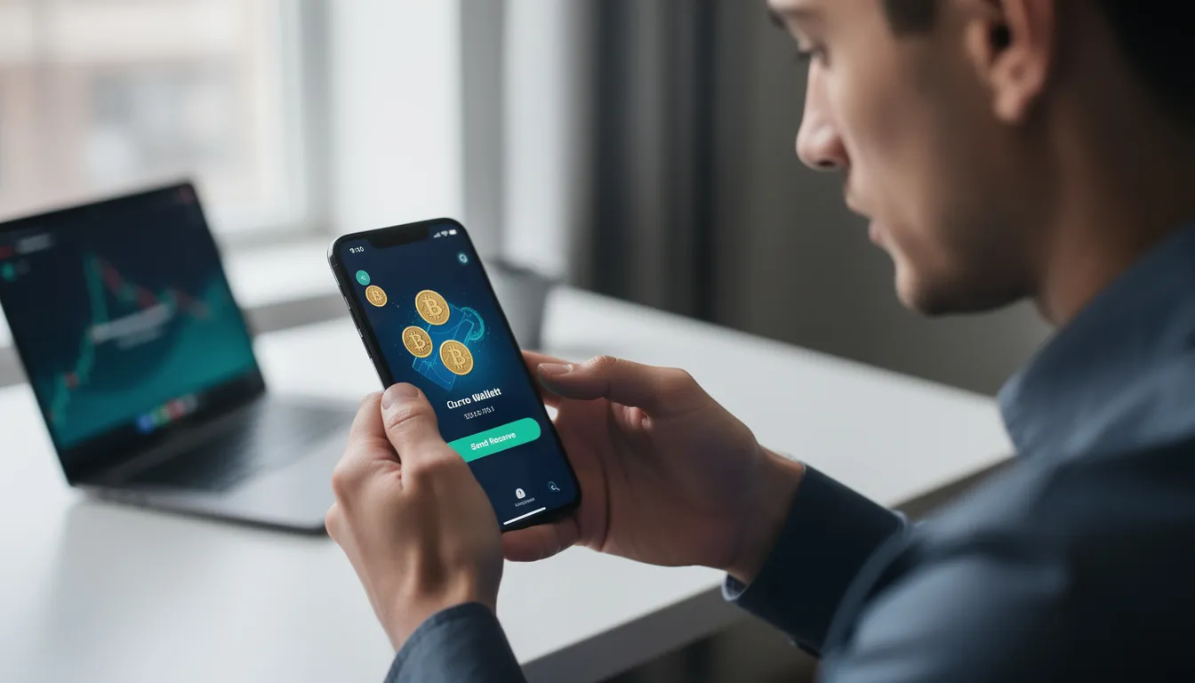 Imagem de uma pessoa a utilizar um smartphone para realizar uma transação de criptomoedas, destacando a interface de um aplicativo de apostas online. A cena retrata a crescente popularidade das apostas com dogecoin e a facilidade de acesso a jogos e cassinos online através de dispositivos móveis.