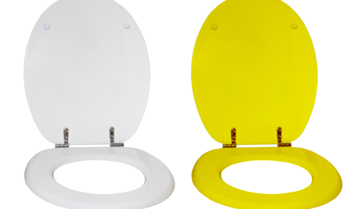 Budget toilet seats - one classic white - the other bright yellow