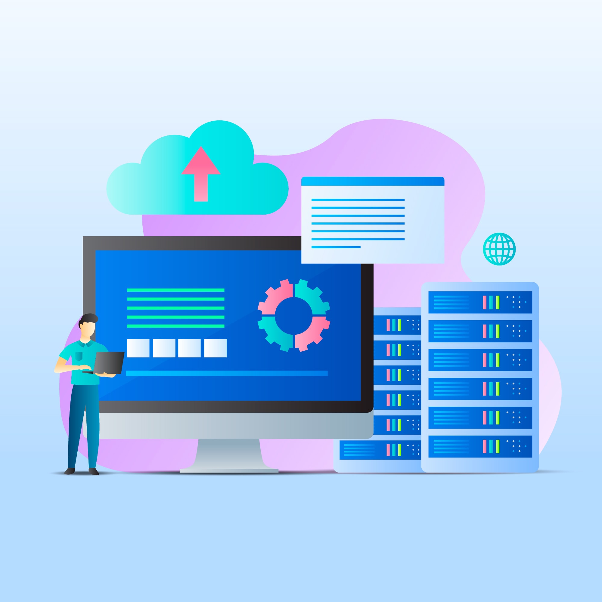 The image depicts operational and inventory data storage center concept