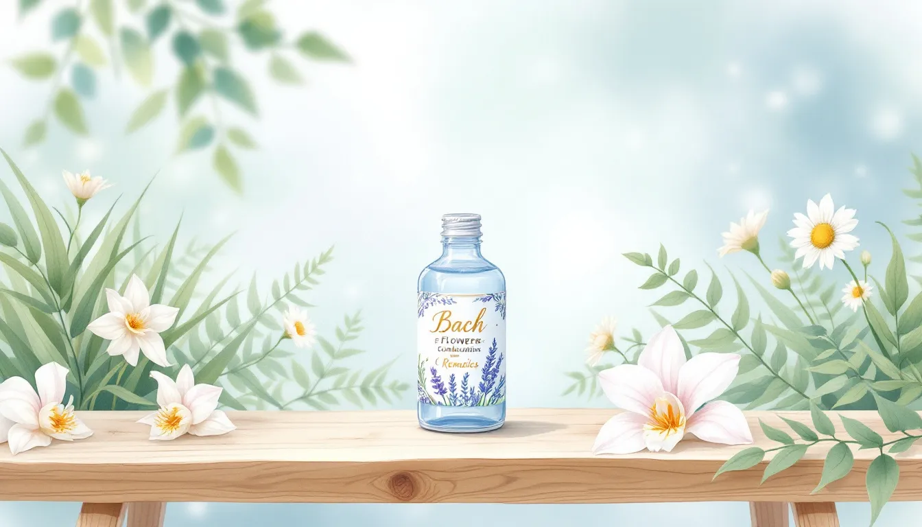 Instructions on how to use Bach flower combination remedies with a focus on a treatment bottle.