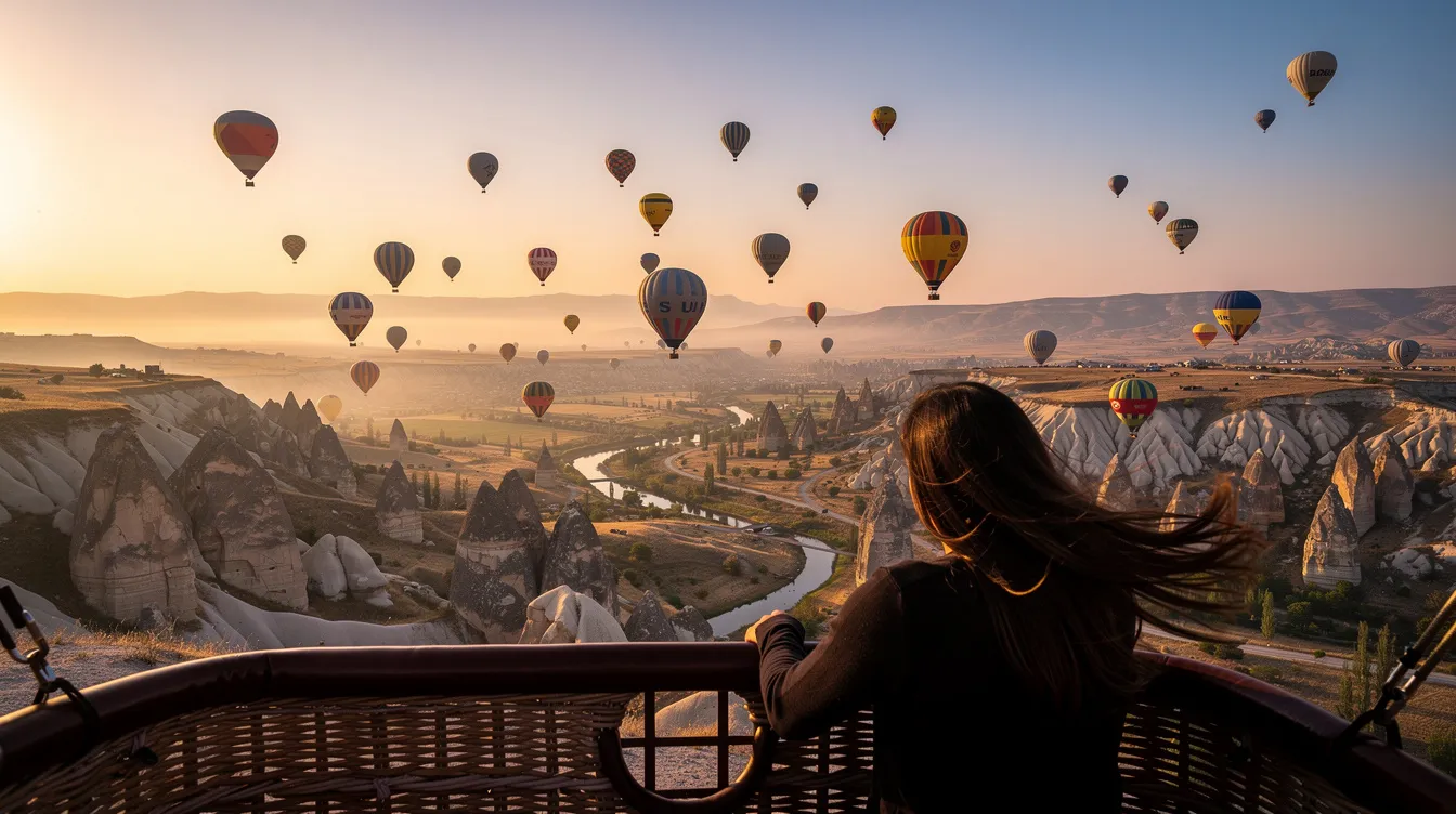 Um passeio de balão na Capadócia oferece vistas deslumbrantes das chaminés de fada e das formações rochosas únicas da região de Göreme. Durante o voo, é possível observar os vales e as cidades subterrâneas, criando uma experiência inesquecível para os viajantes.