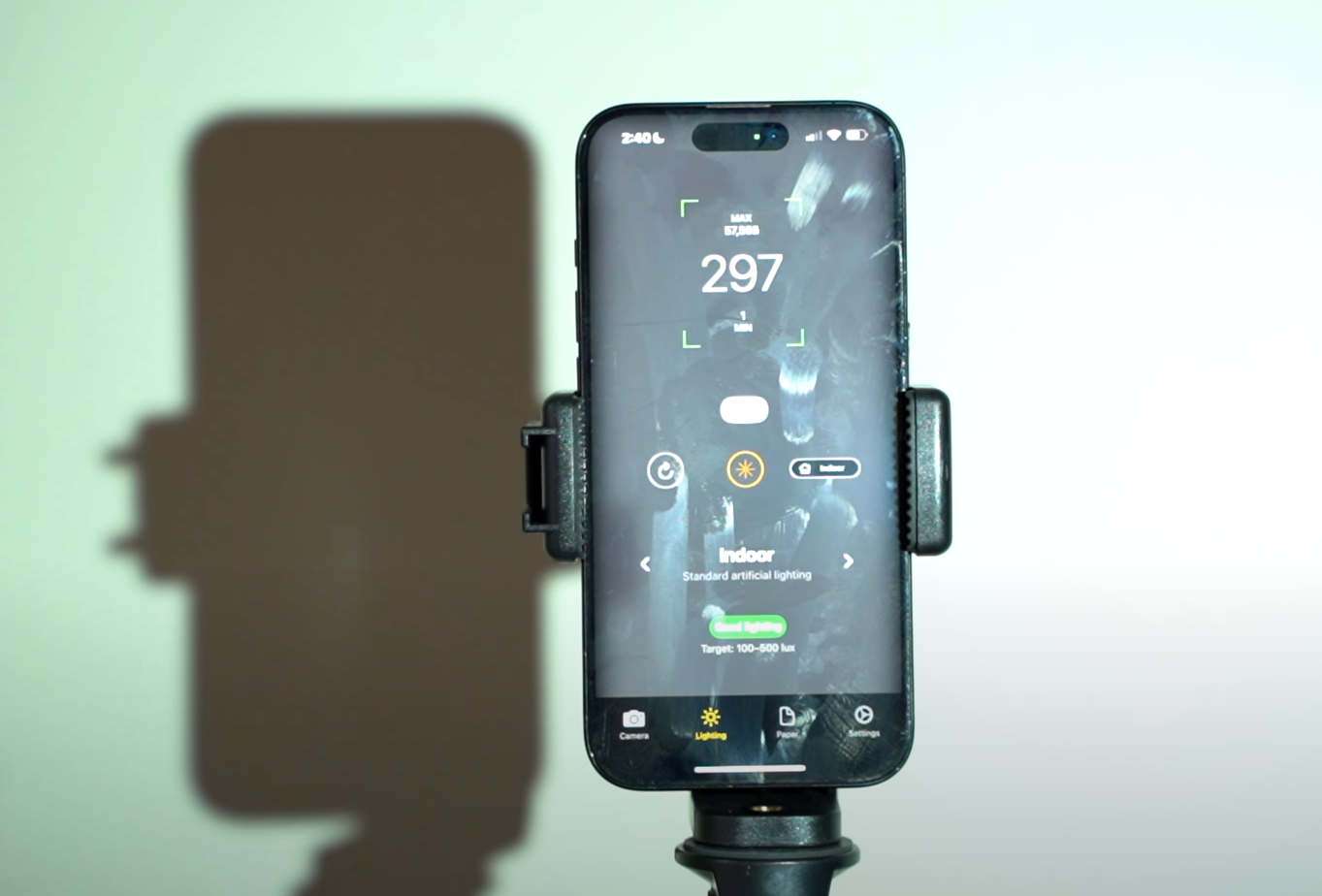 lux meter on the cellphone shows 297 lux