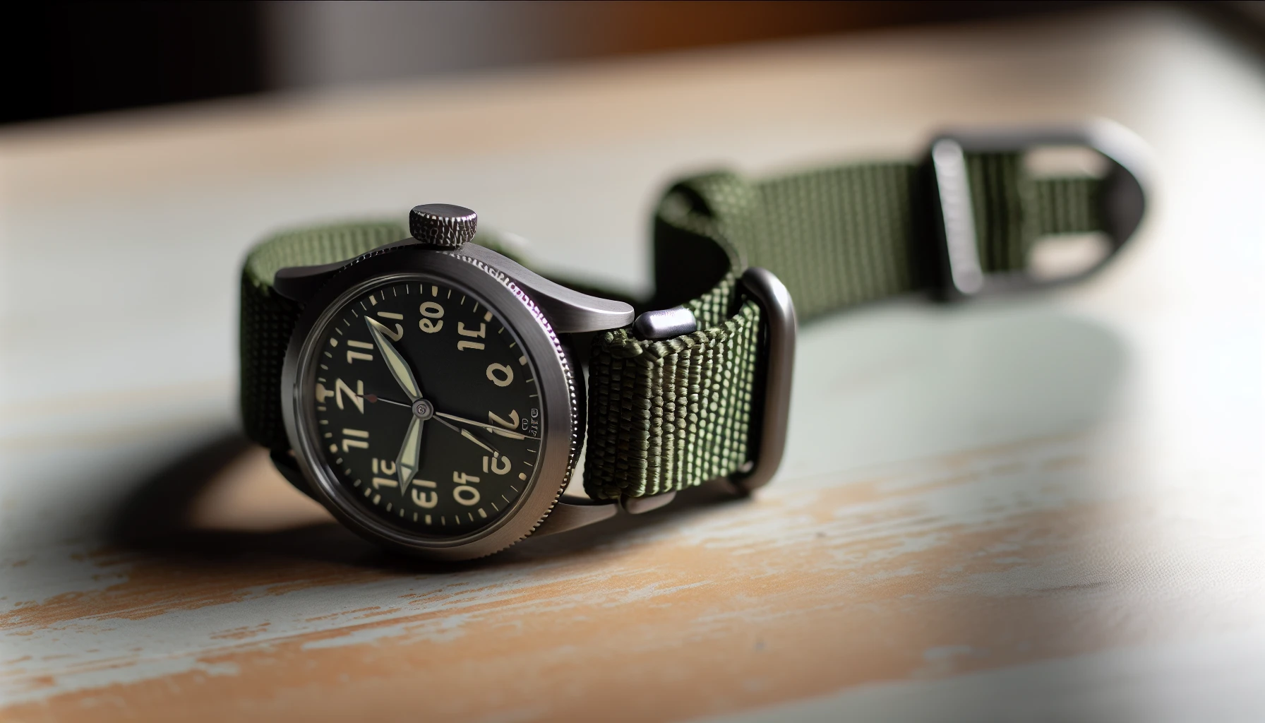 Vintage military watch with a green NATO strap