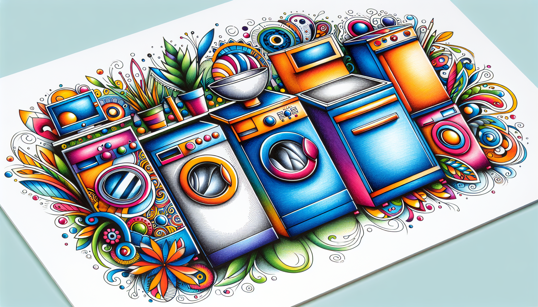 An illustration of various home appliances, including washers and dishwashers, highlighting comprehensive repair services.