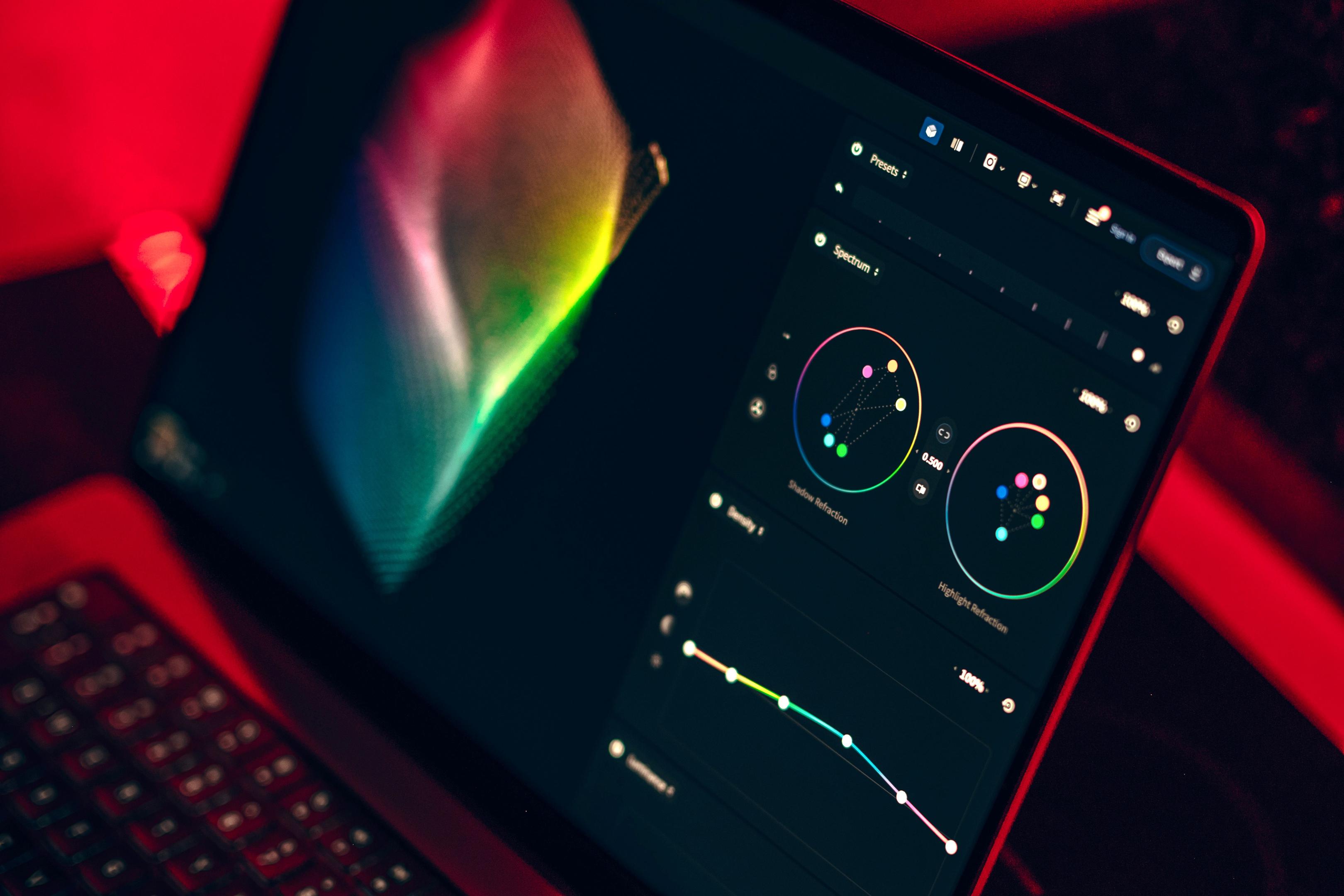 A software containing color variations on a laptop.