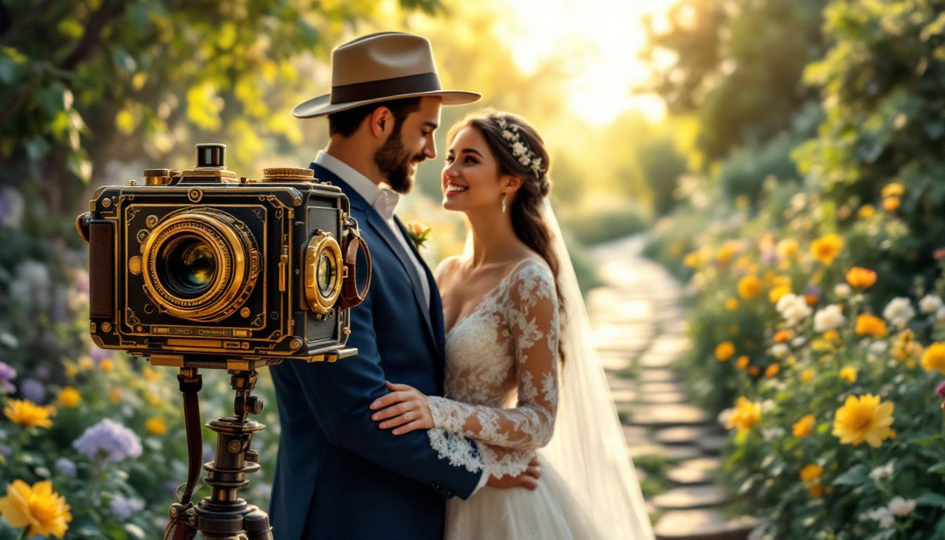 A photographer capturing an engagement session with a couple.