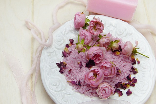 bath salts, roses, rose petals